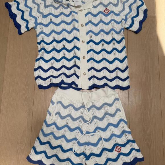 Casablanca blue and white knitted shorts and shirt set